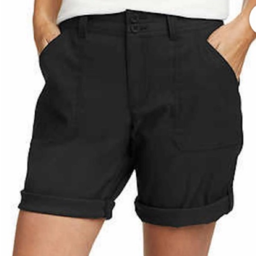 Eddie Bauer Women's Black Stretch rolled hem Bermuda shorts size 6